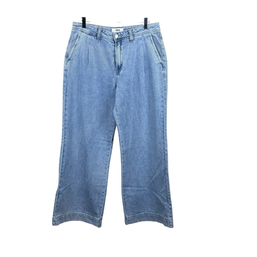 Just Black Denim Women Wide-Leg Blue‎ Cotton High Rise Jeans Button Size 30